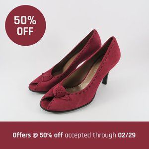 Franco Sarto Red Open Toe Suede Pumps | Size 7.5
